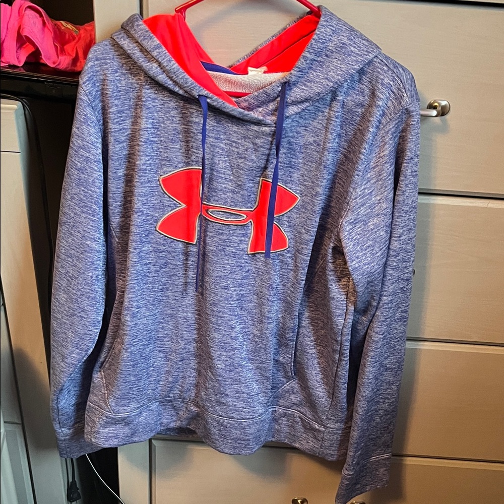 Under Armour Heathered Blue Hoodie with Red Logo